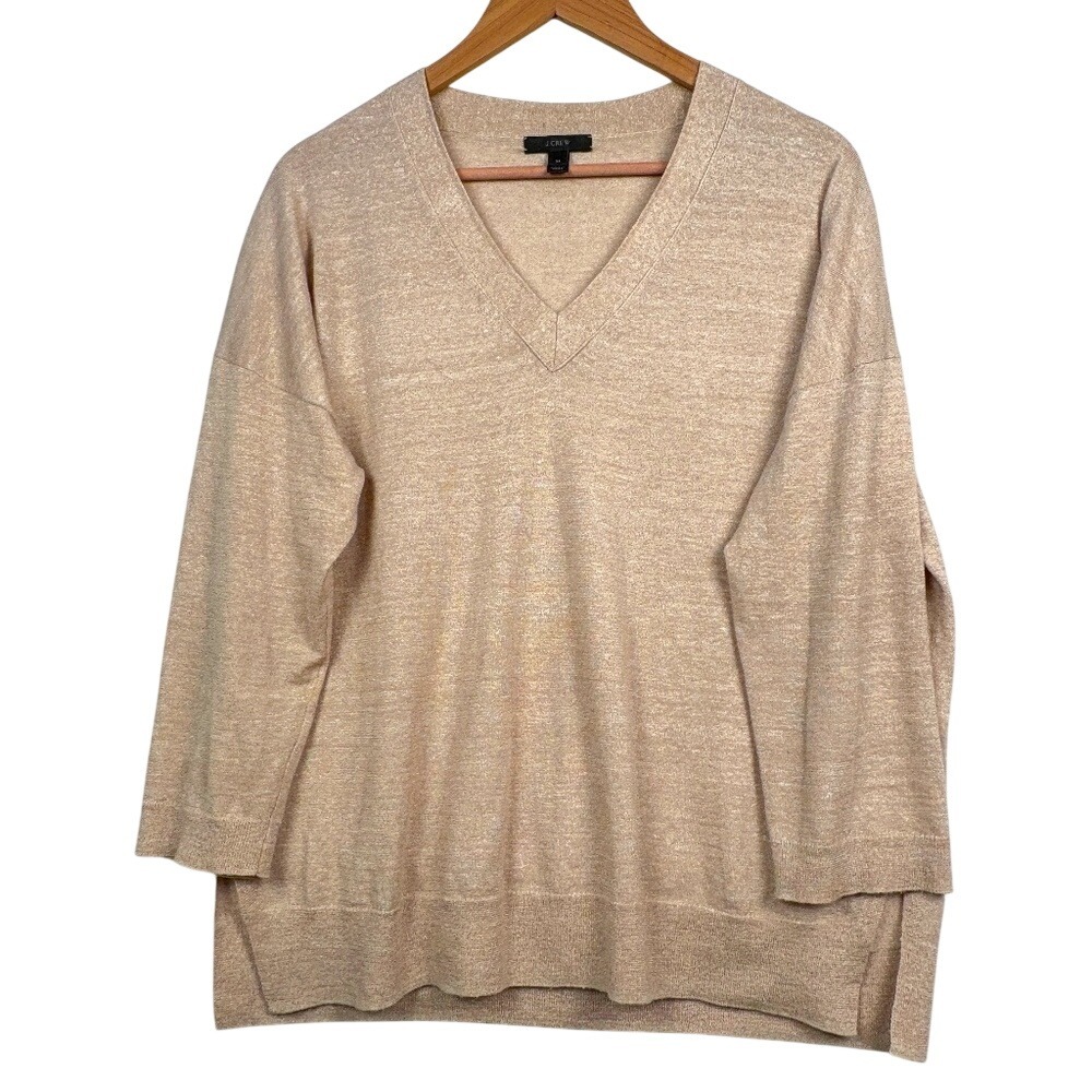 J Crew Women ¾ Sleeve Wool/ Linen Sweater Sz M Lightweight Classic Preppy
